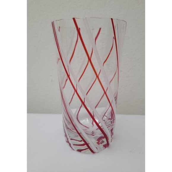 Vtg St Nicholas Square Barware Christmas Peppermint Lane Handblown Glass Tumbler - Picture 1 of 6